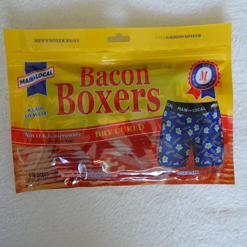 Bacon Theme Men's Boxer Briefs Size M Funny Underwear Gift Size 32 - 34